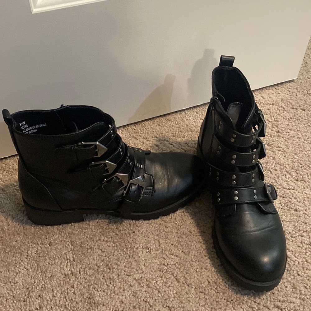 Black Buckle Ankle Boots Goth Emo